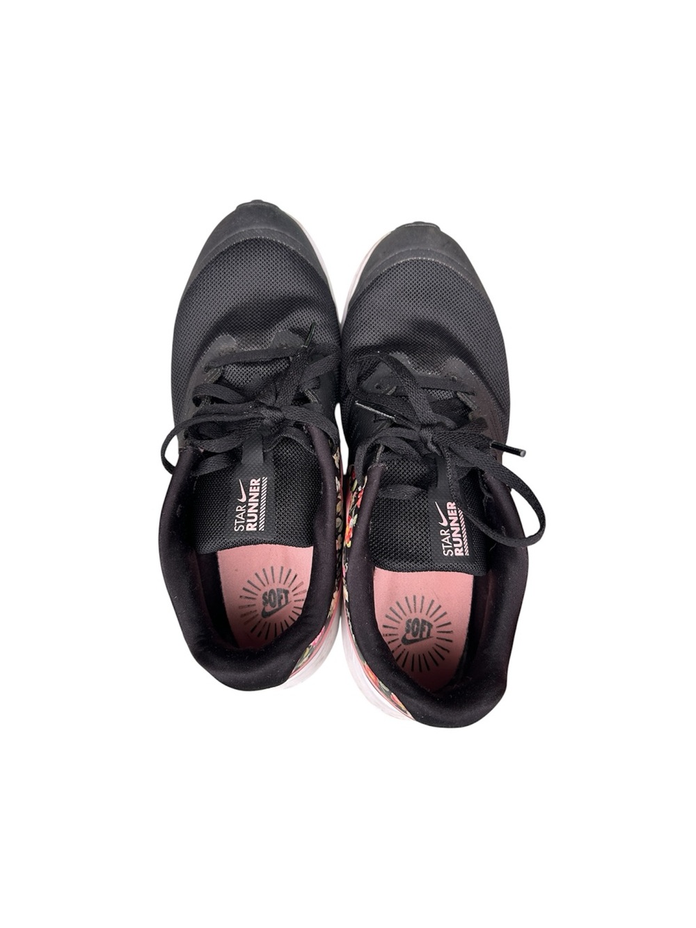 Nike Star Runner Floral Swoosh Sneakers 6Y Black Pink Running Shoes 7.5 Coquette - Picture 2 of 7